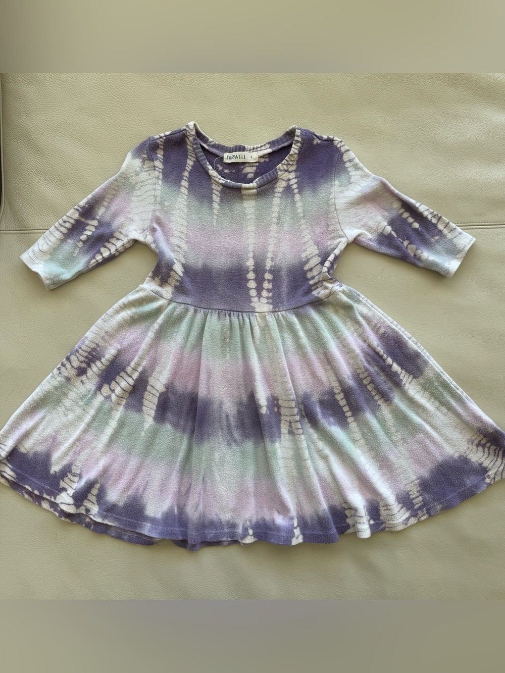 Fairwell Purple and Mint Tie-Dye Long Sleeve Nubby Soft Twirl Dress Size 4-5